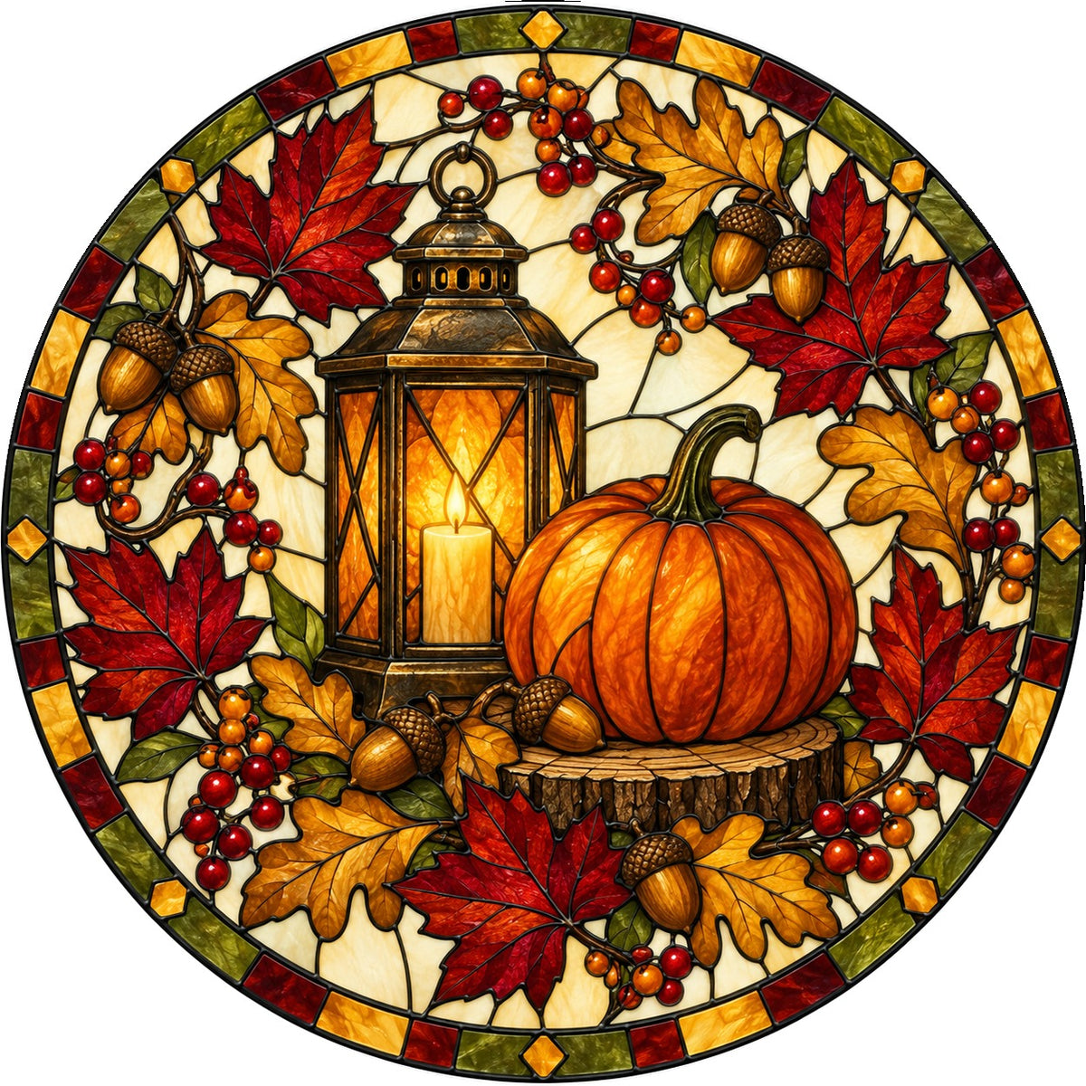 Autumn Glow Lantern Pumpkin Suncatcher Fall Harvest Ornament
