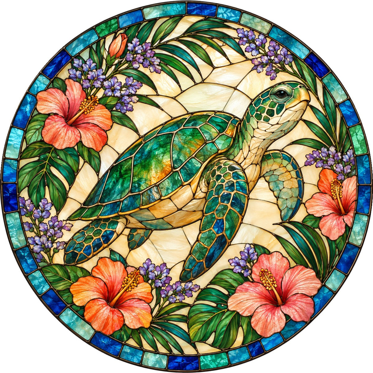Sea Turtle Coastal Stained Glass Suncatcher Window Hanging Ornament