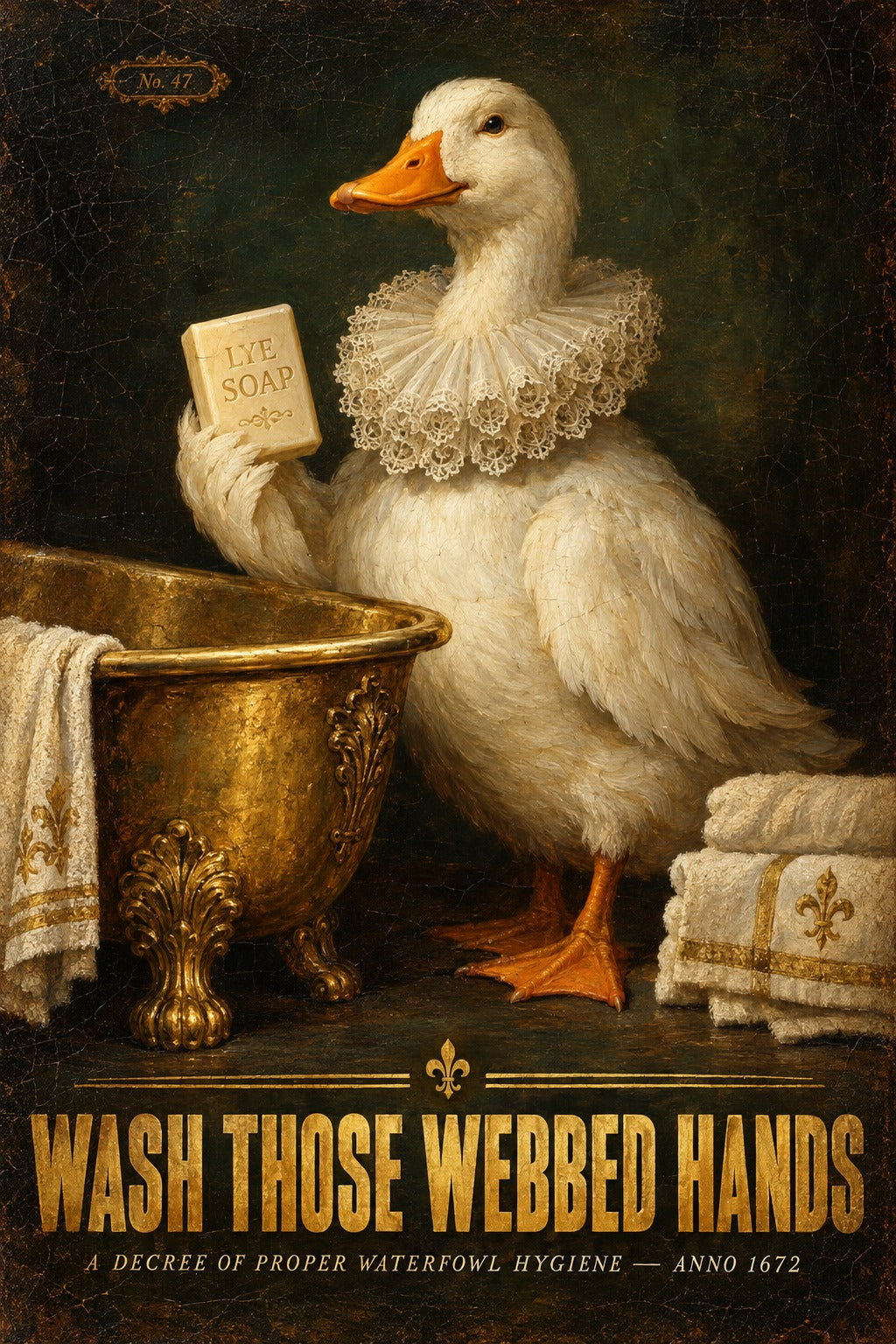Funny Duck Bathroom Etiquette Poster, Wash Those Webbed Hands Art