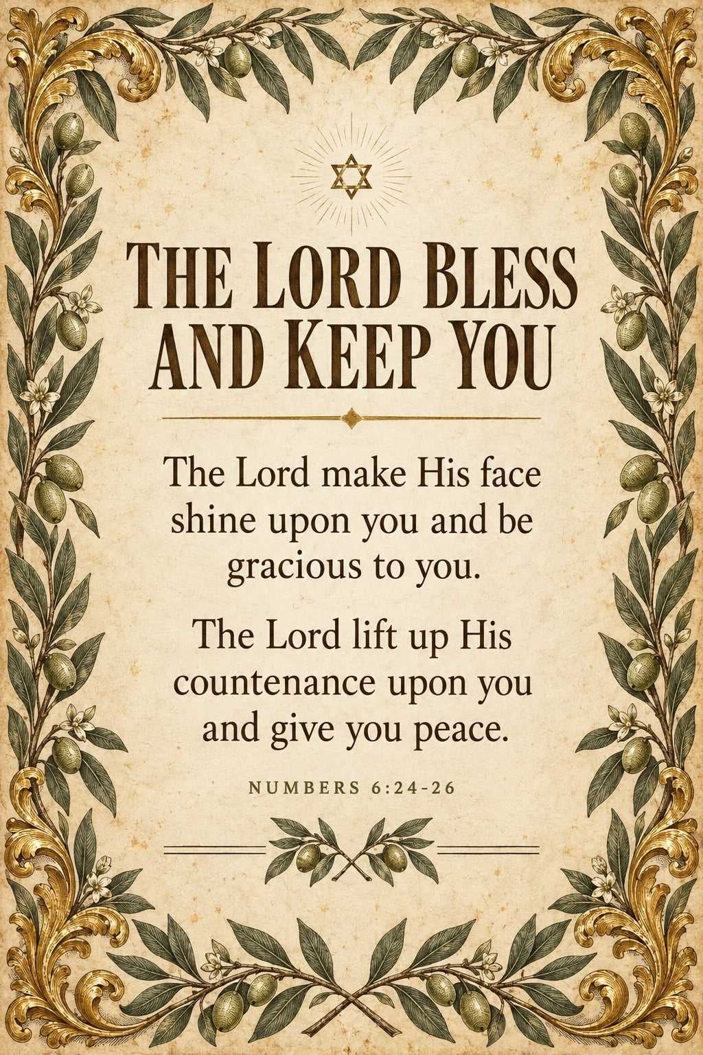 Botanical Priestly Blessing Art Poster, Numbers Scripture Print