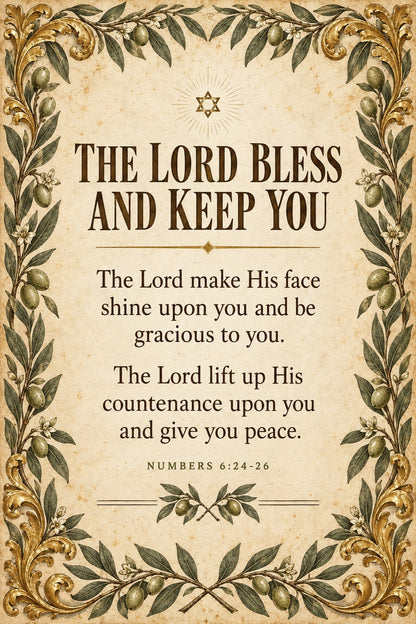 Botanical Priestly Blessing Art Poster, Numbers Scripture Print