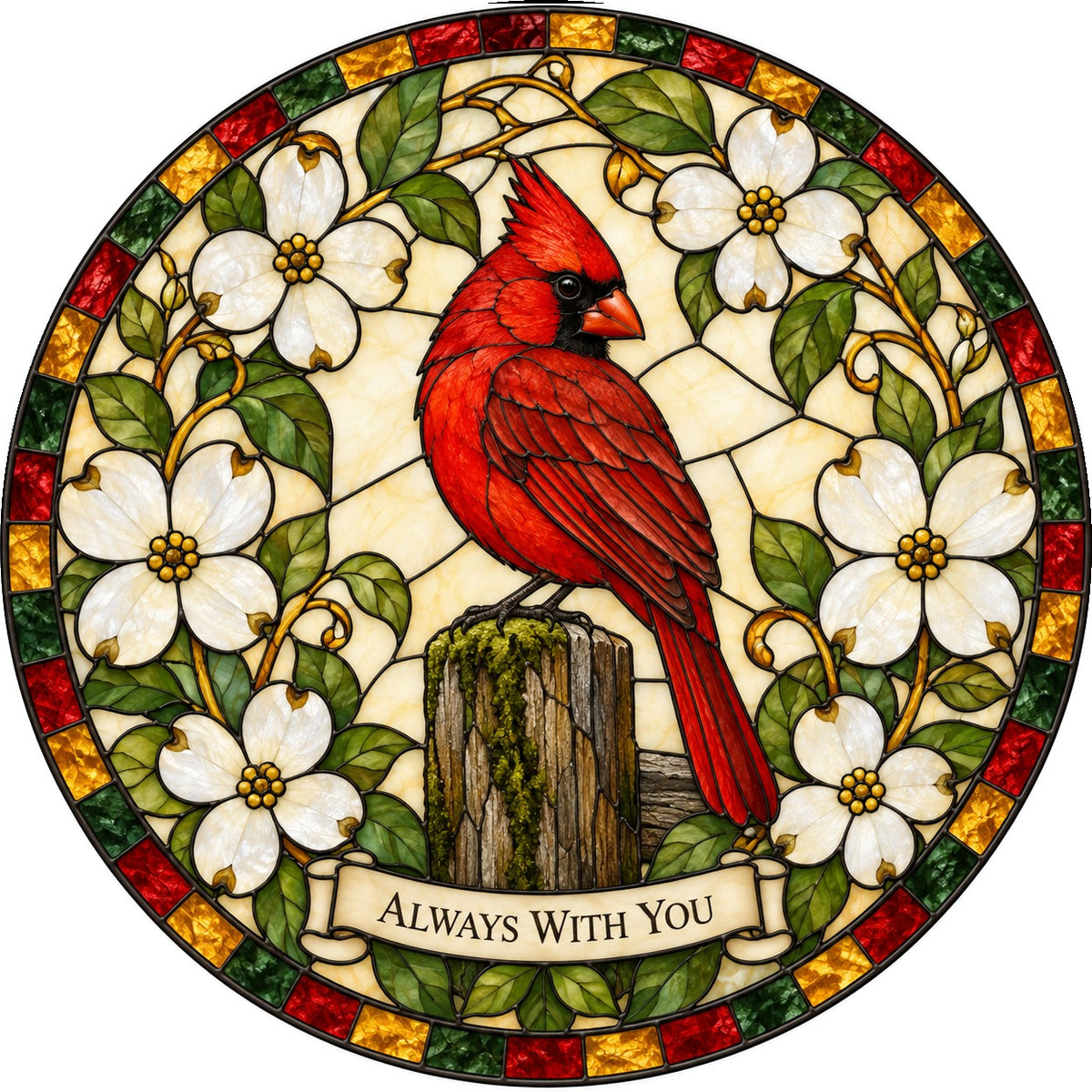 Whispering Wings Cardinal Suncatcher, Memorial Glass Hanging Ornament