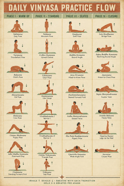 Daily Vinyasa Practice Flow Poster, Yoga Sequence Chart