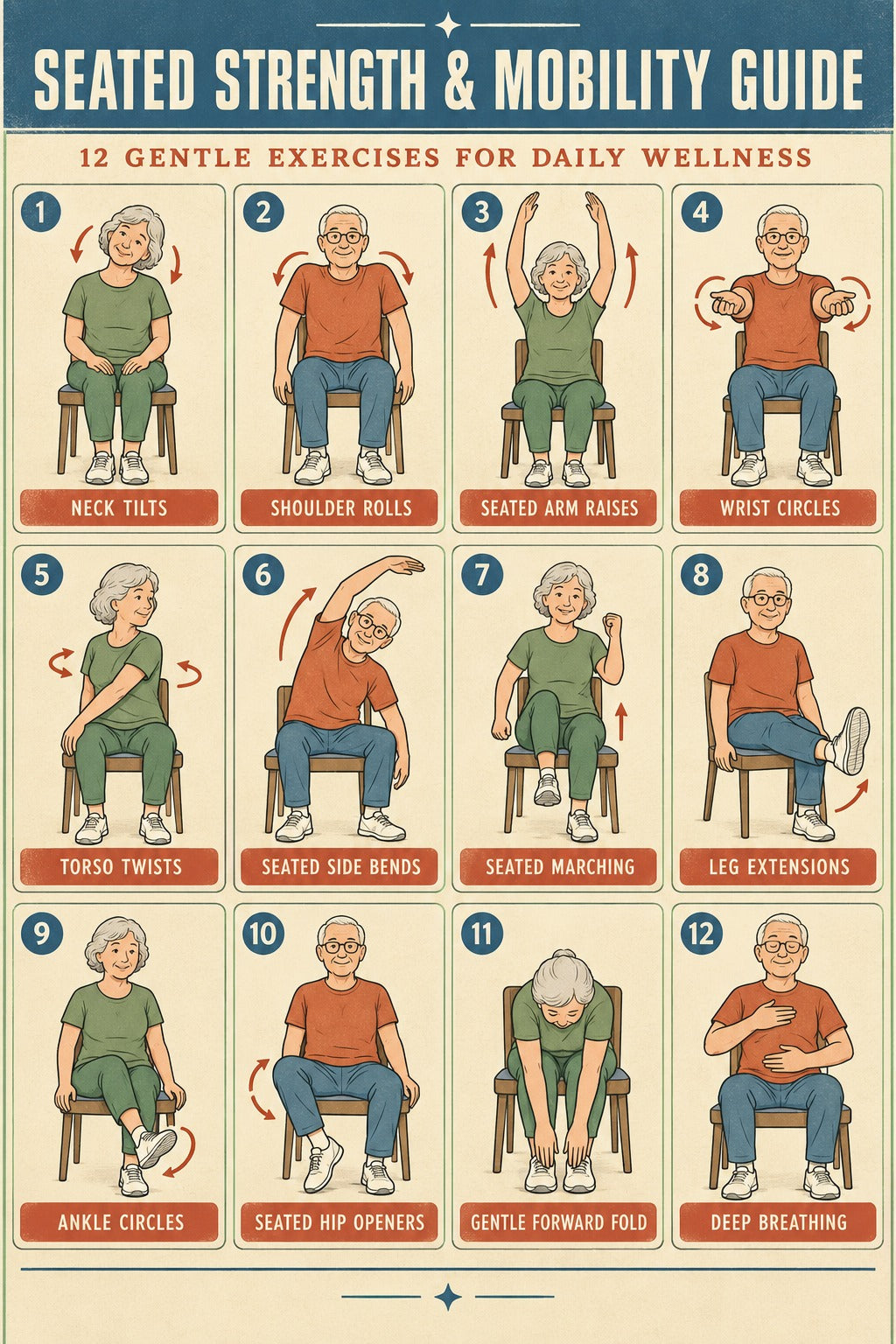Seated Strength and Mobility Guide Poster for Daily Senior Movement