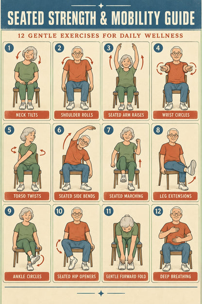 Seated Strength and Mobility Guide Poster for Daily Senior Movement