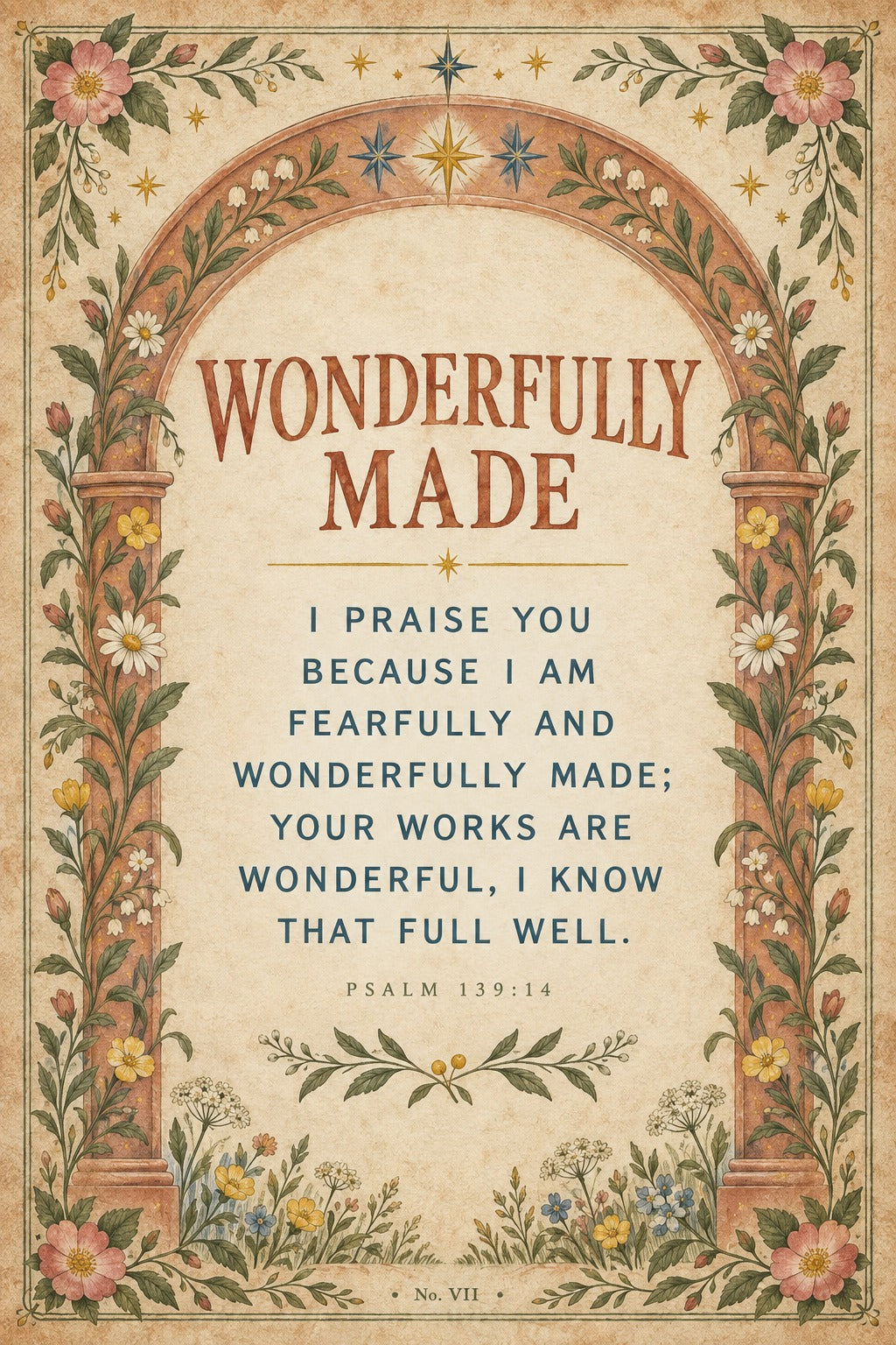 Wonderfully Made Psalm 139 Nursery Wall Art Folk Scripture Poster