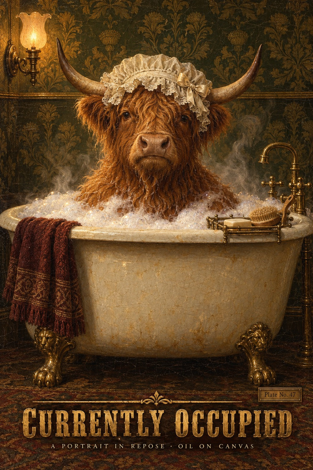 Currently Occupied Highland Cow Bubble Bath Wall Art Poster