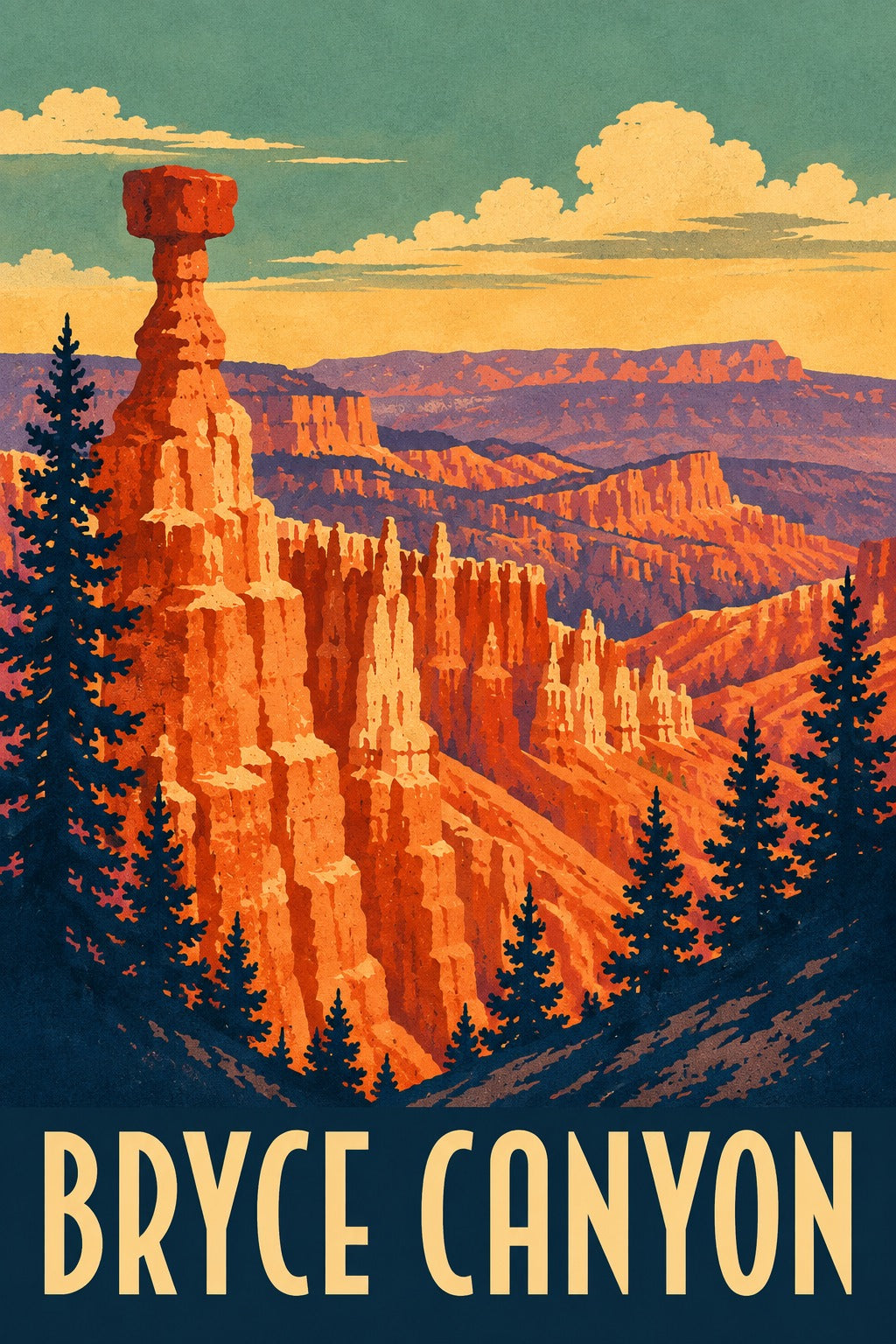 Bryce Canyon Vintage Travel Poster, Retro Wall Art Print