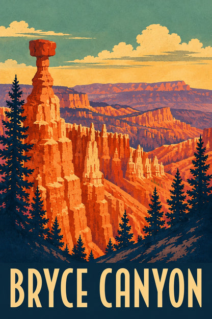 Bryce Canyon Vintage Travel Poster, Retro Wall Art Print