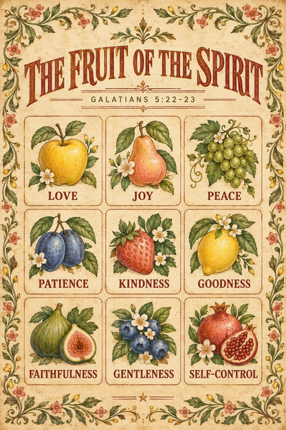 Fruit of the Spirit Kids Poster, Bible Scripture Wall Art