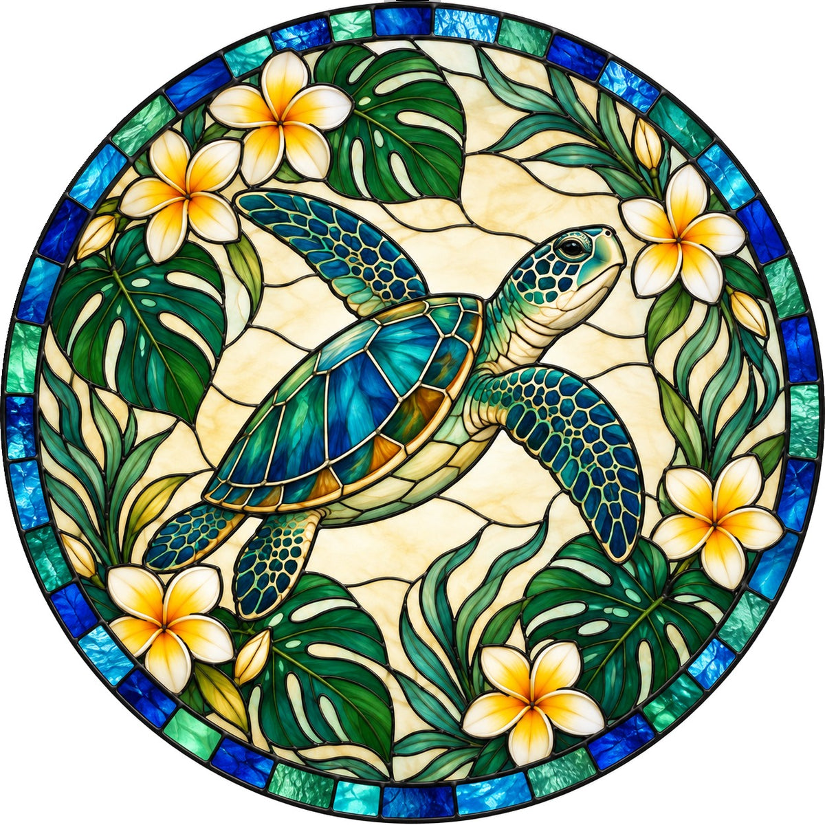 Sunlit Sea Turtle Stained Glass Suncatcher Window Hanging Ornament