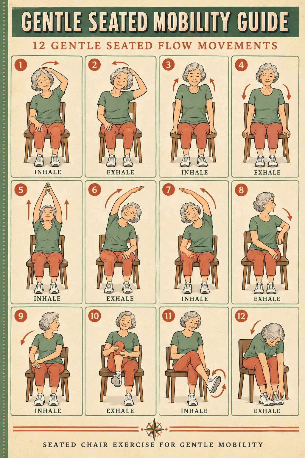 Gentle Seated Mobility Guide Poster, Chair Exercise Chart