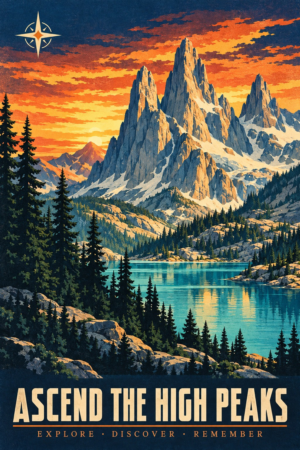 Alpine Crest Vintage Travel Poster, Retro National Park Wall Art