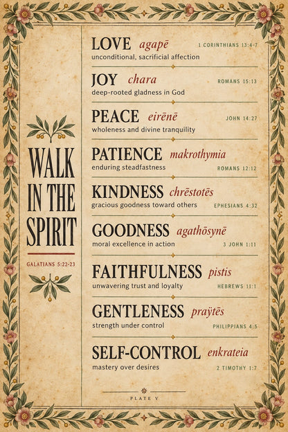 Walk in the Spirit Poster, Fruit of the Spirit Christian Scripture Decor