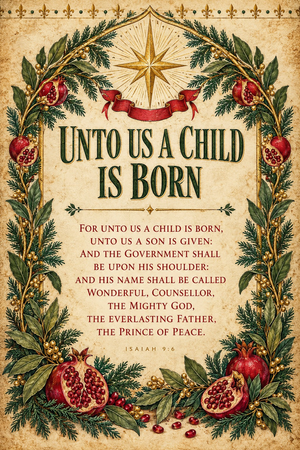 Unto Us a Child Is Born Isaiah 9:6 Christmas Scripture Art Poster