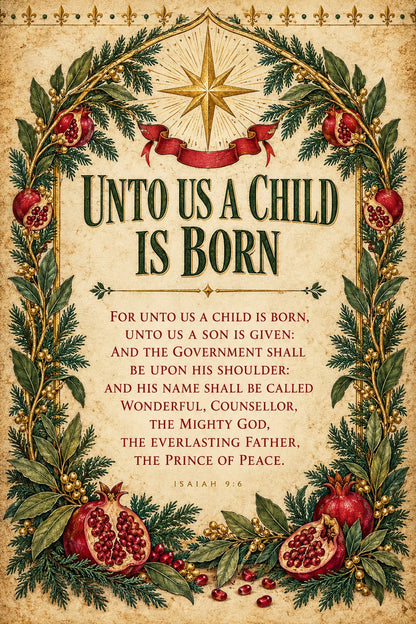 Unto Us a Child Is Born Isaiah 9:6 Christmas Scripture Art Poster