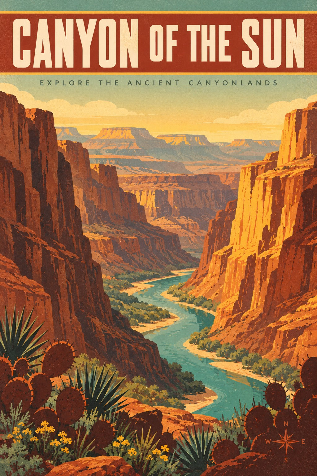 Canyon of the Sun Desert Sunrise Vintage Travel Art Poster