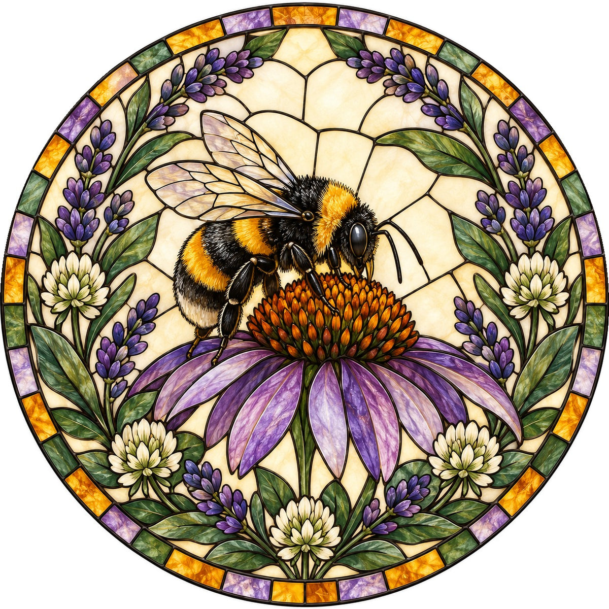 Bumblebee Coneflower Suncatcher Glass Window Hanging Ornament