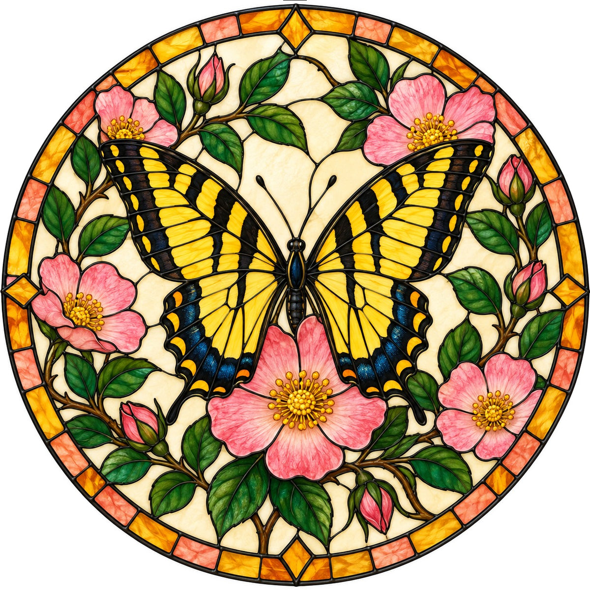 Sunlit Swallowtail Butterfly Glass Suncatcher Window Hanging Ornament