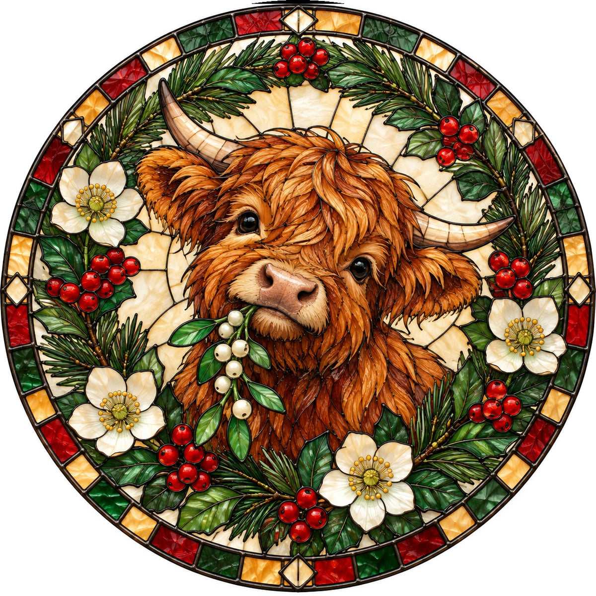 Winter Mistletoe Highland Calf Suncatcher