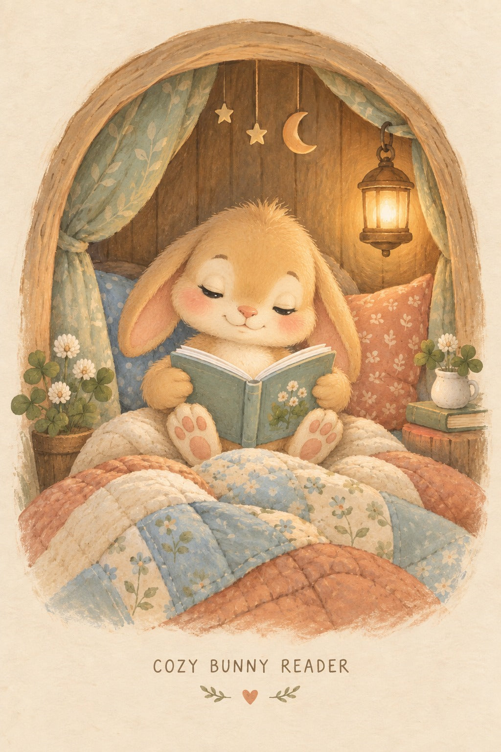 Cozy Bunny Reader Poster for Nursery and Bedtime Corner