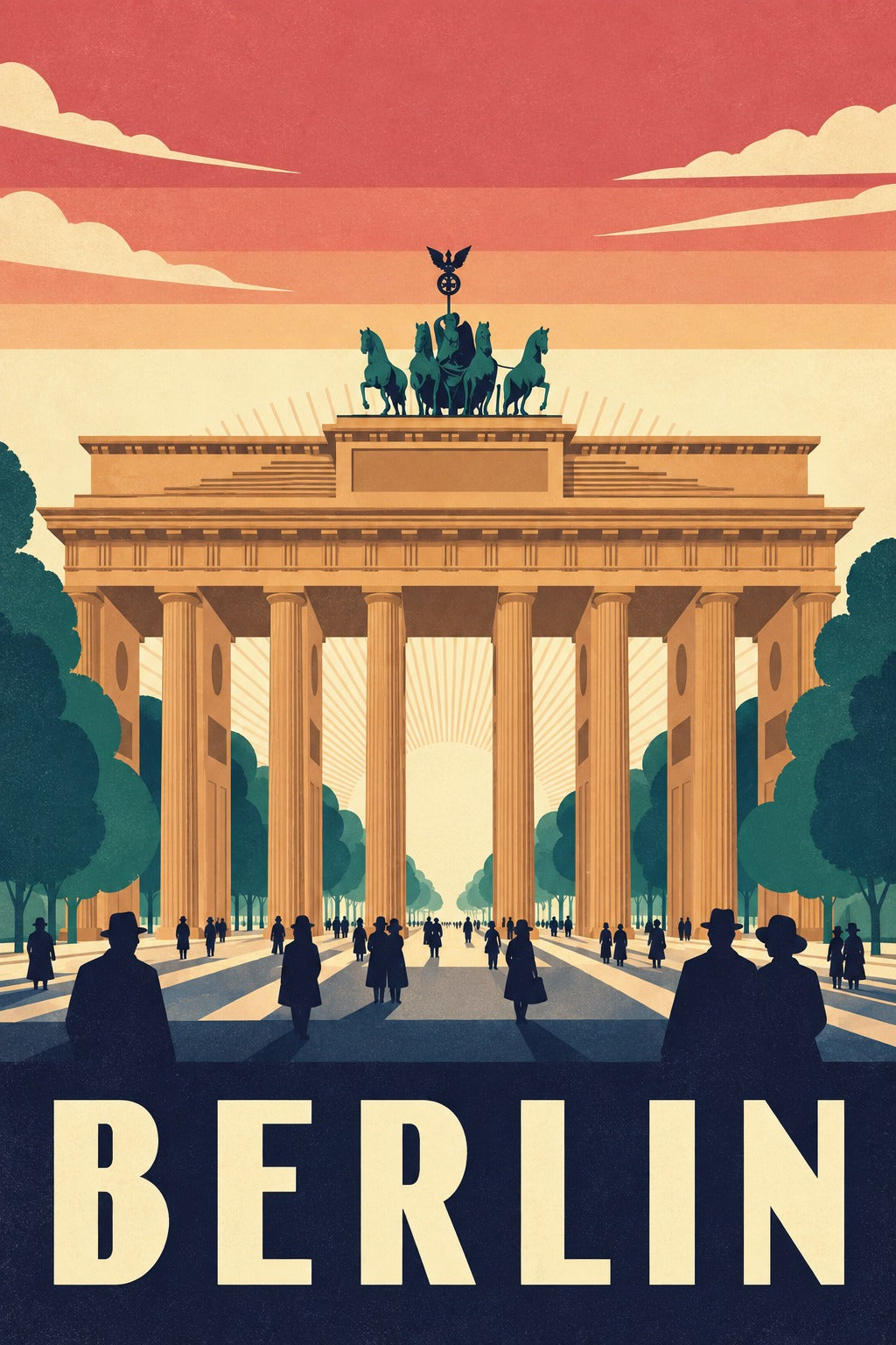 Berlin Germany Brandenburg Gate Vintage Travel Wall Art Poster