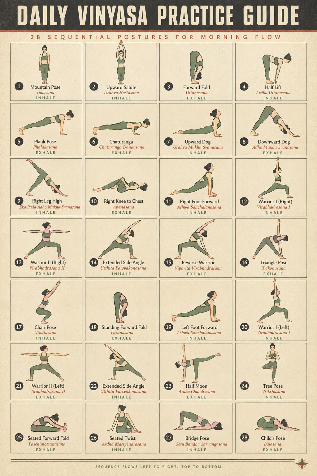 Daily Vinyasa Yoga Practice Guide Flow Instructional Poster