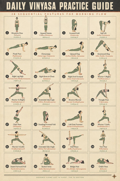 Daily Vinyasa Yoga Practice Guide Flow Instructional Poster