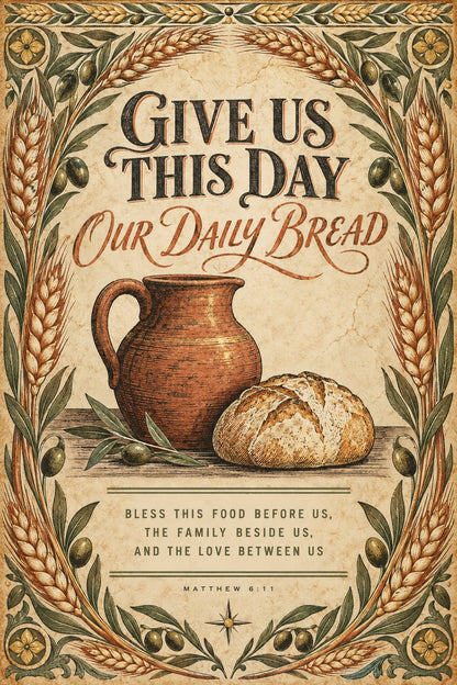Give Us This Day Bible Scripture Poster, Daily Bread Kitchen Wall Art