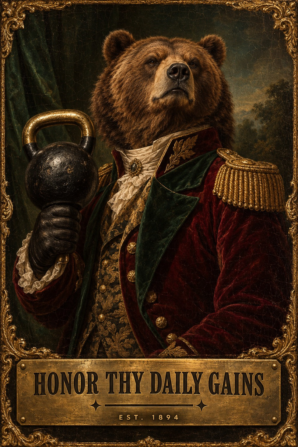 Victorian Bear Weightlifter Poster, Funny Gym Wall Art