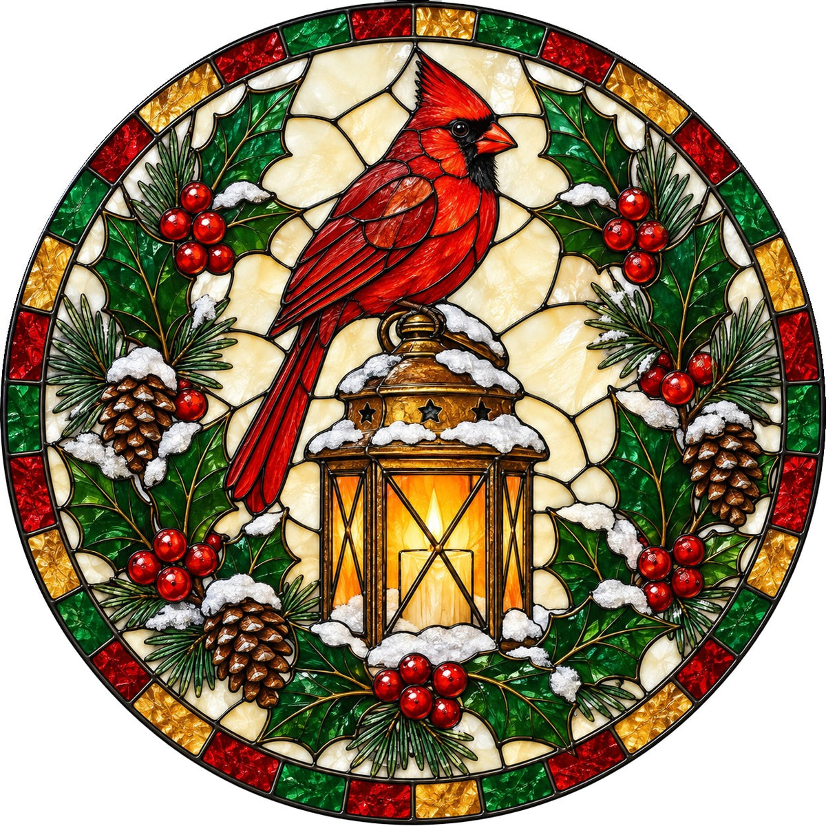 Winter Cardinal Glass Suncatcher Christmas Window Ornament