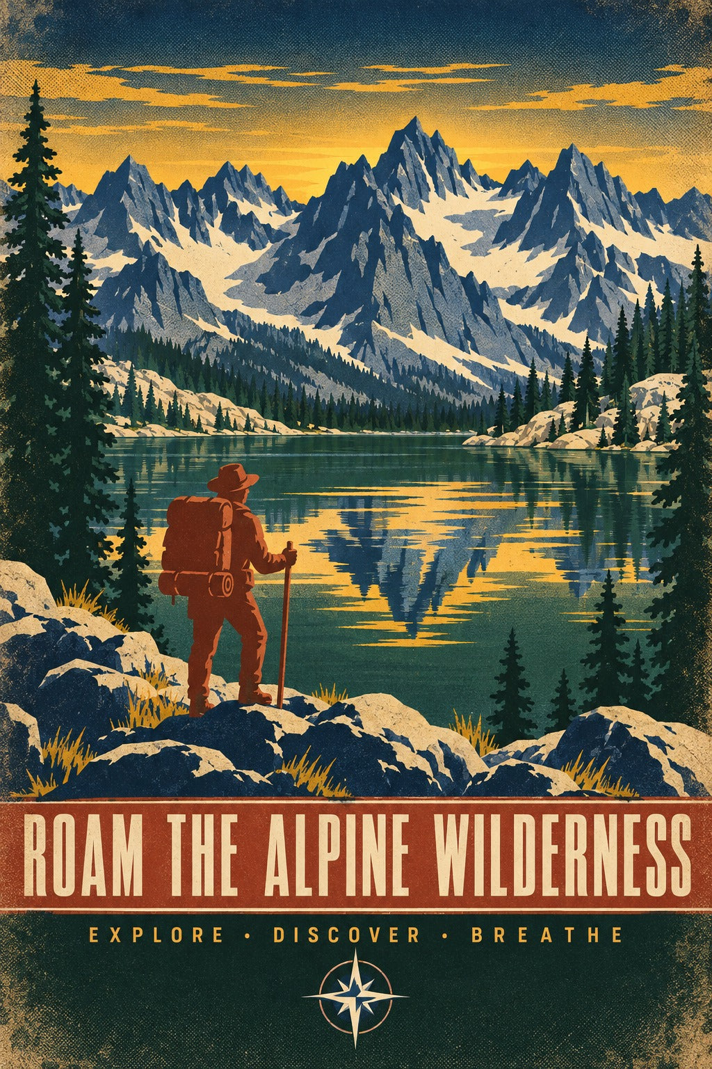 Alpine Tarn Wilderness Vintage Travel Art Poster