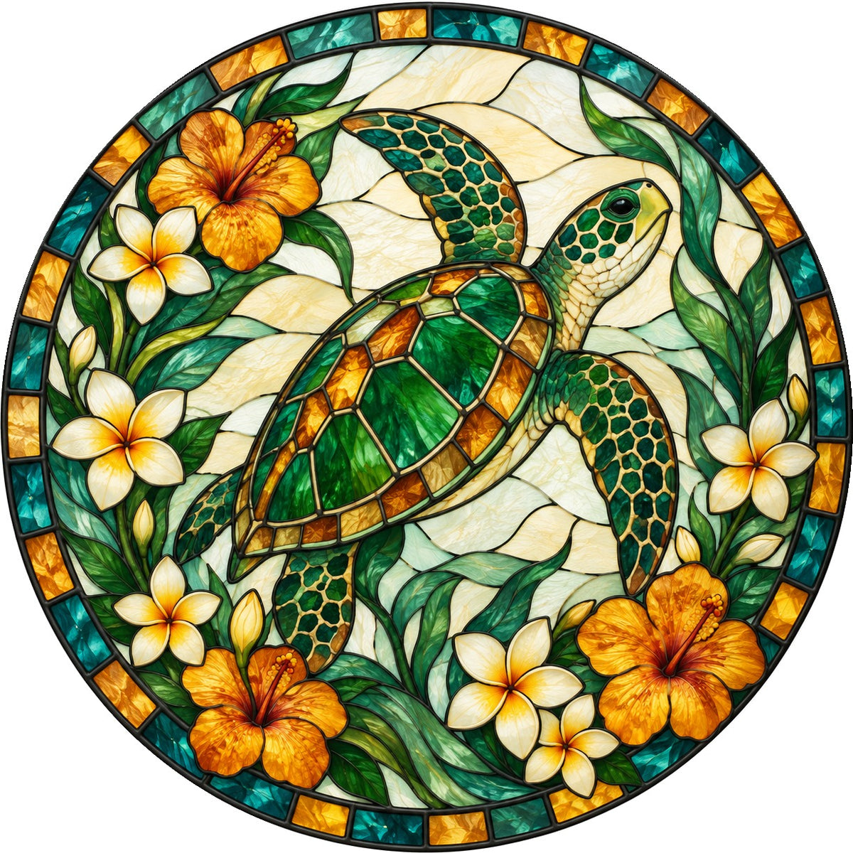 Sea Turtle Stained Glass Style Suncatcher, Window Hanging Ornament