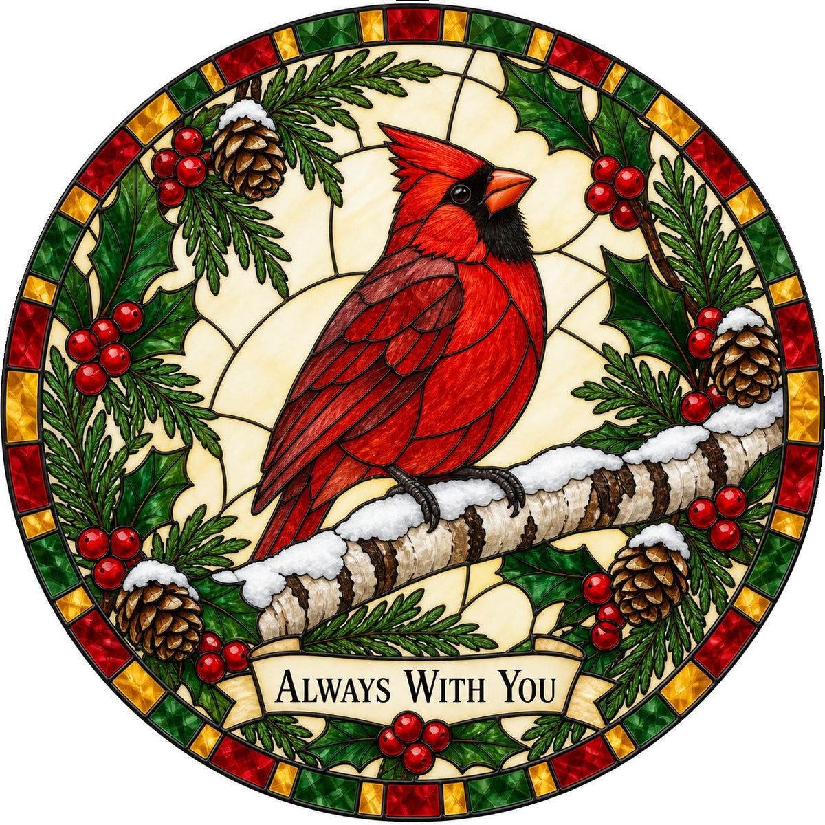 Winter Cardinal Suncatcher Ornament, Always With You Memorial Glass Art