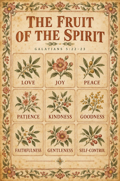 Fruit of the Spirit Botanical Scripture Poster, Christian Decor