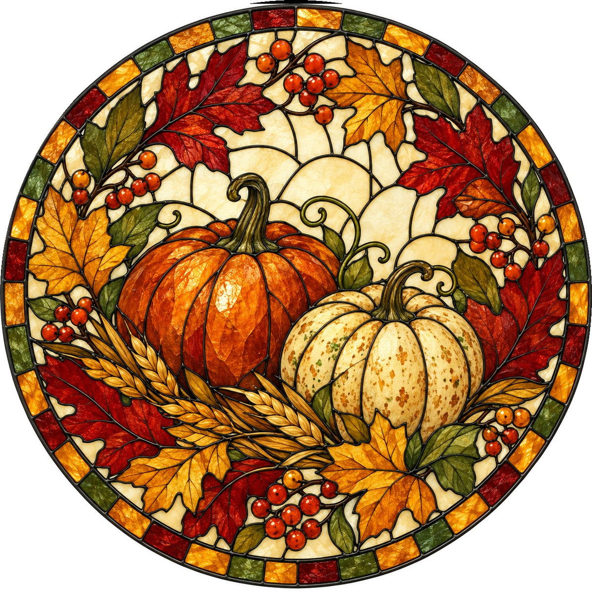 Autumn Heirloom Harvest Suncatcher, Fall Pumpkin Glass Window Ornament