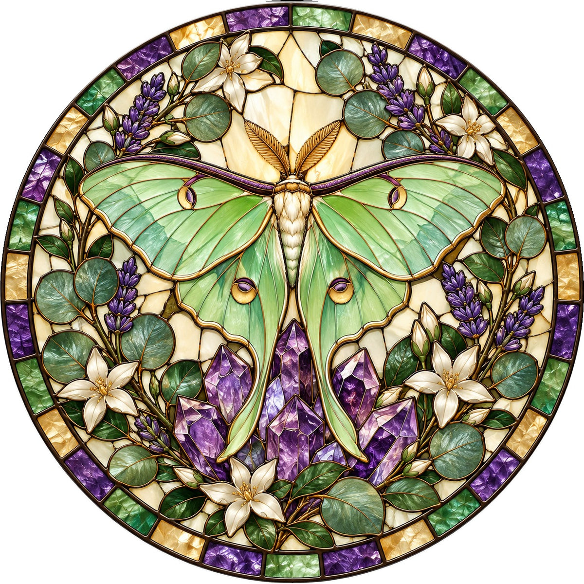 Celestial Amethyst Luna Suncatcher, Glass Window Hanging Ornament