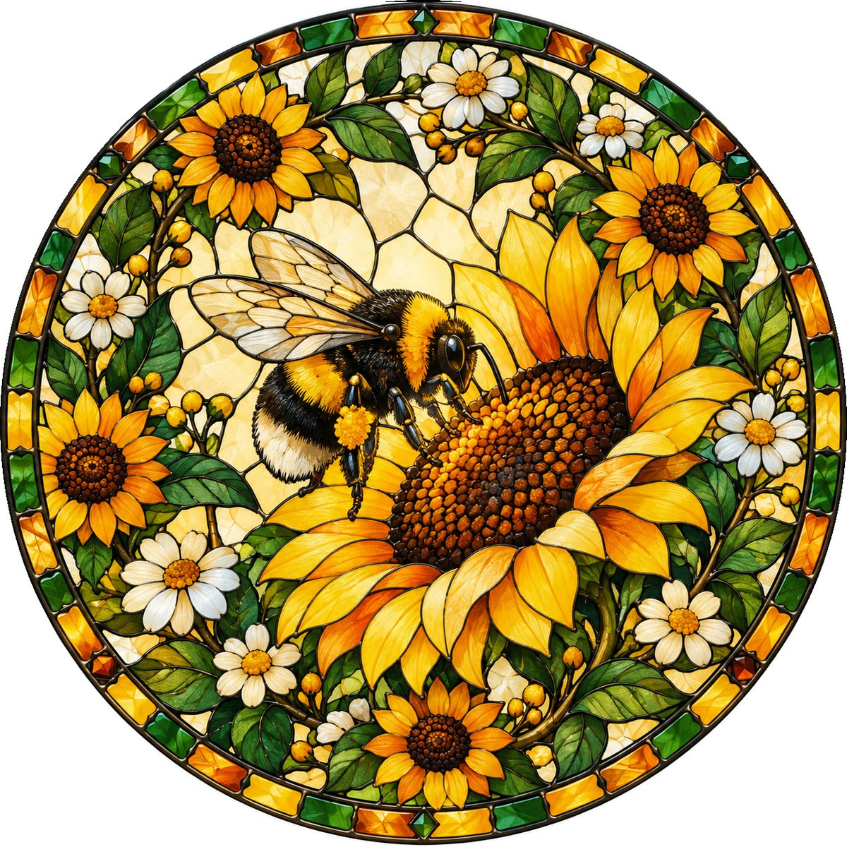 Sunflower Bumblebee Stained Glass Suncatcher Window Hanging Ornament