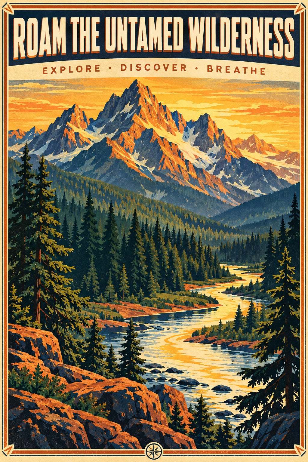 Untamed Wilderness Vintage Travel Poster, Rustic Nature Wall Art