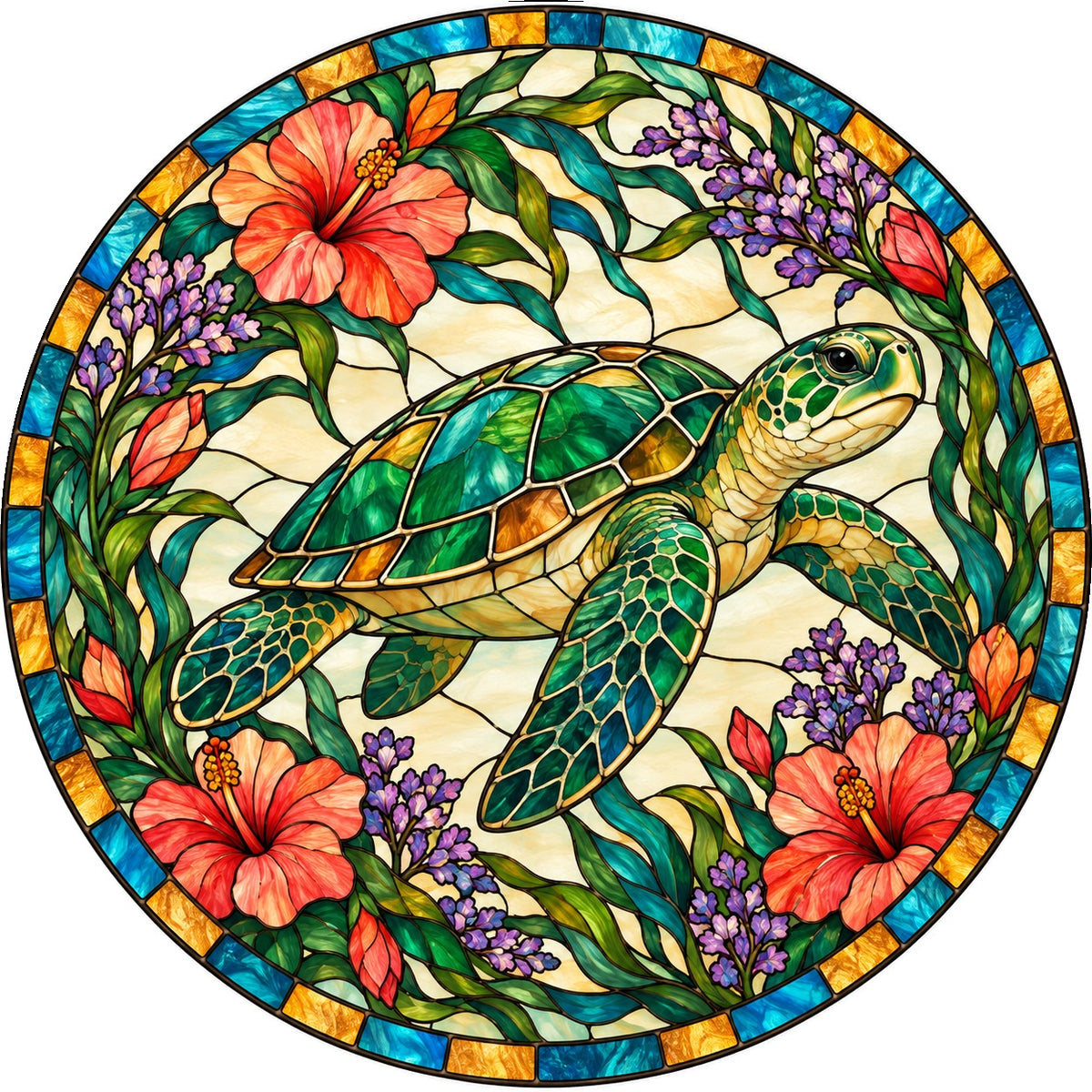 Gliding Sea Turtle Stained Glass Suncatcher Window Ornament