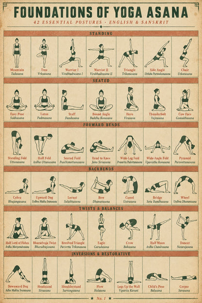 Foundations of Yoga Asana Poster, Reference Chart for Studio Decor