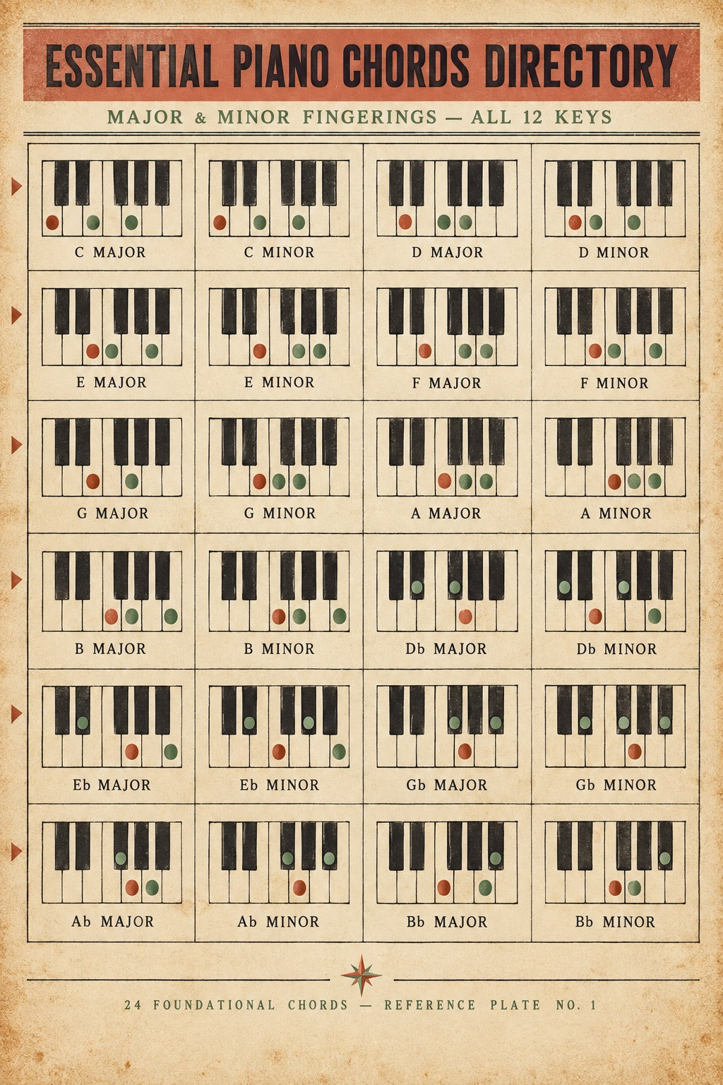Essential Piano Chords Directory Poster, Music Theory Wall Art