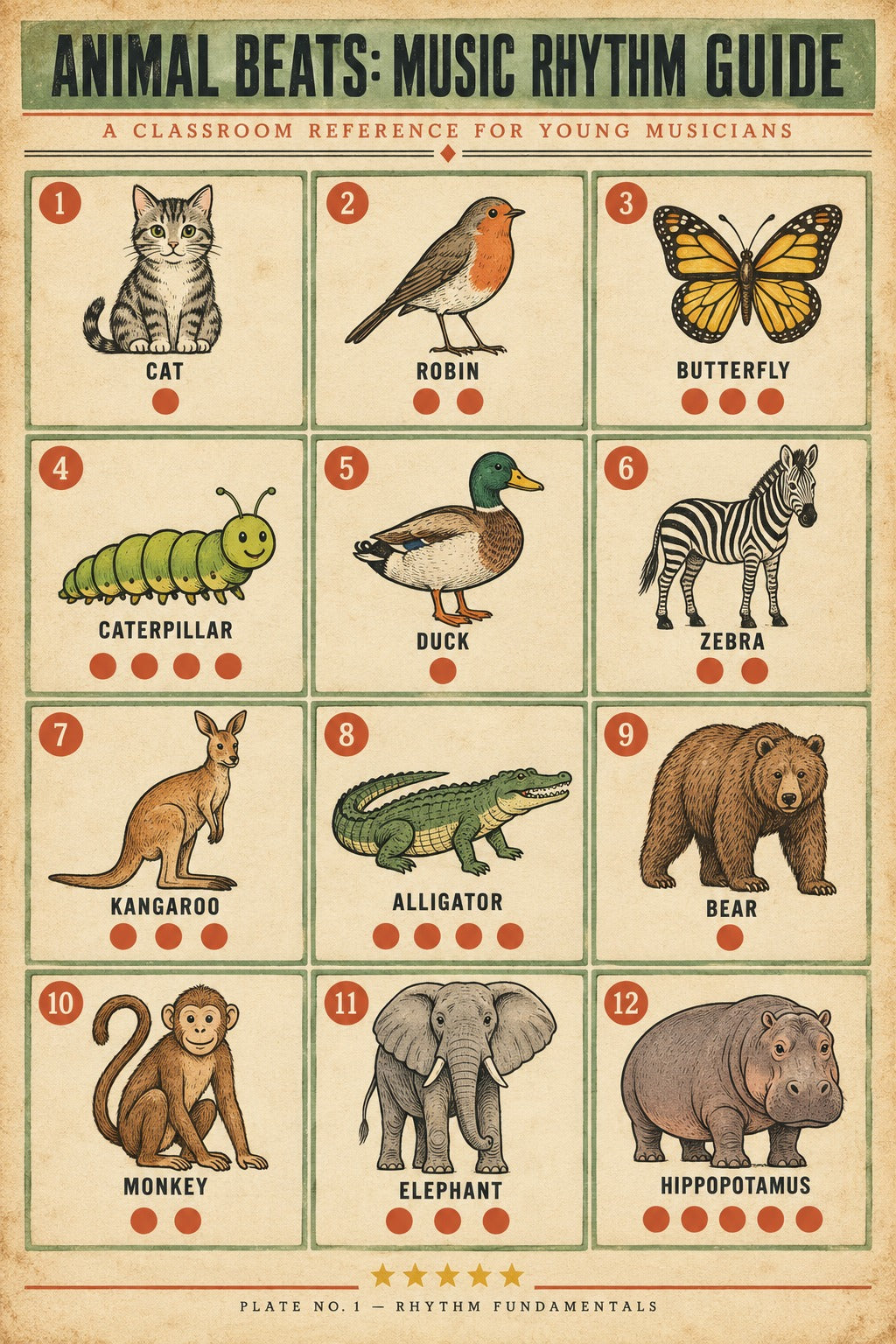 Animal Beats Music Rhythm Guide Poster, Elementary Classroom Wall Art