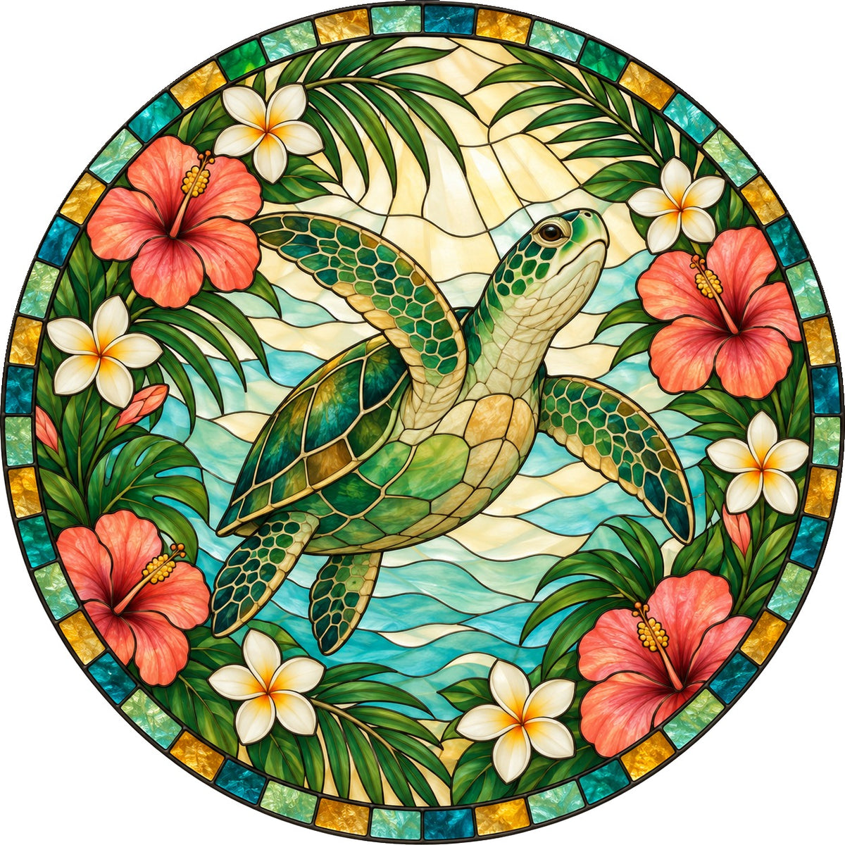 Sunlit Sea Turtle Suncatcher Hanging Glass Window Ornament