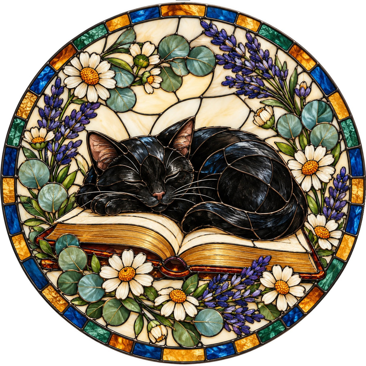 Cozy Cat Nook Stained Glass Suncatcher Window Hanging Ornament