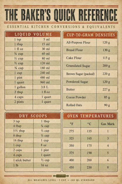 Baking Measurements Art Poster, Kitchen Reference Chart
