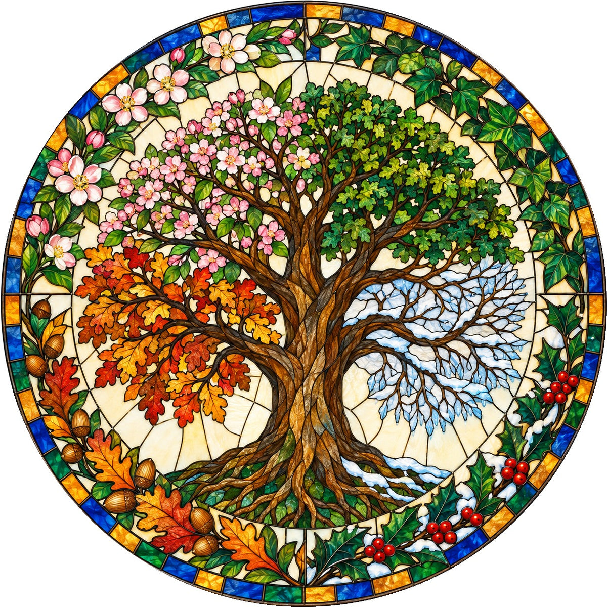Four Seasons Tree of Life Suncatcher Glass Window Hanging Ornament