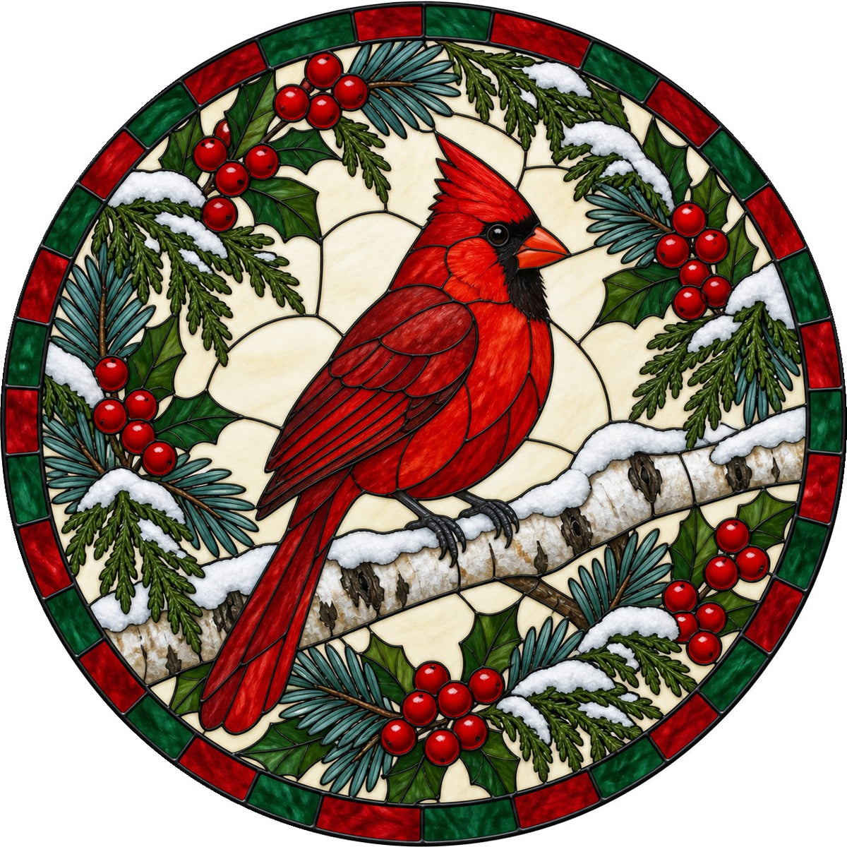 Winter Birch Cardinal Suncatcher, Hanging Glass Bird Ornament