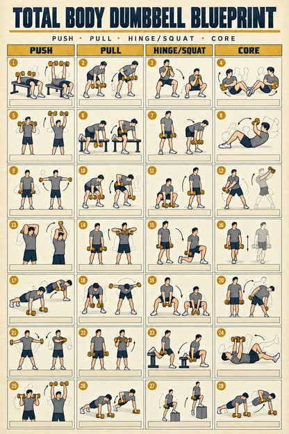 Total Body Dumbbell Blueprint Poster for Home Gym Wall Art