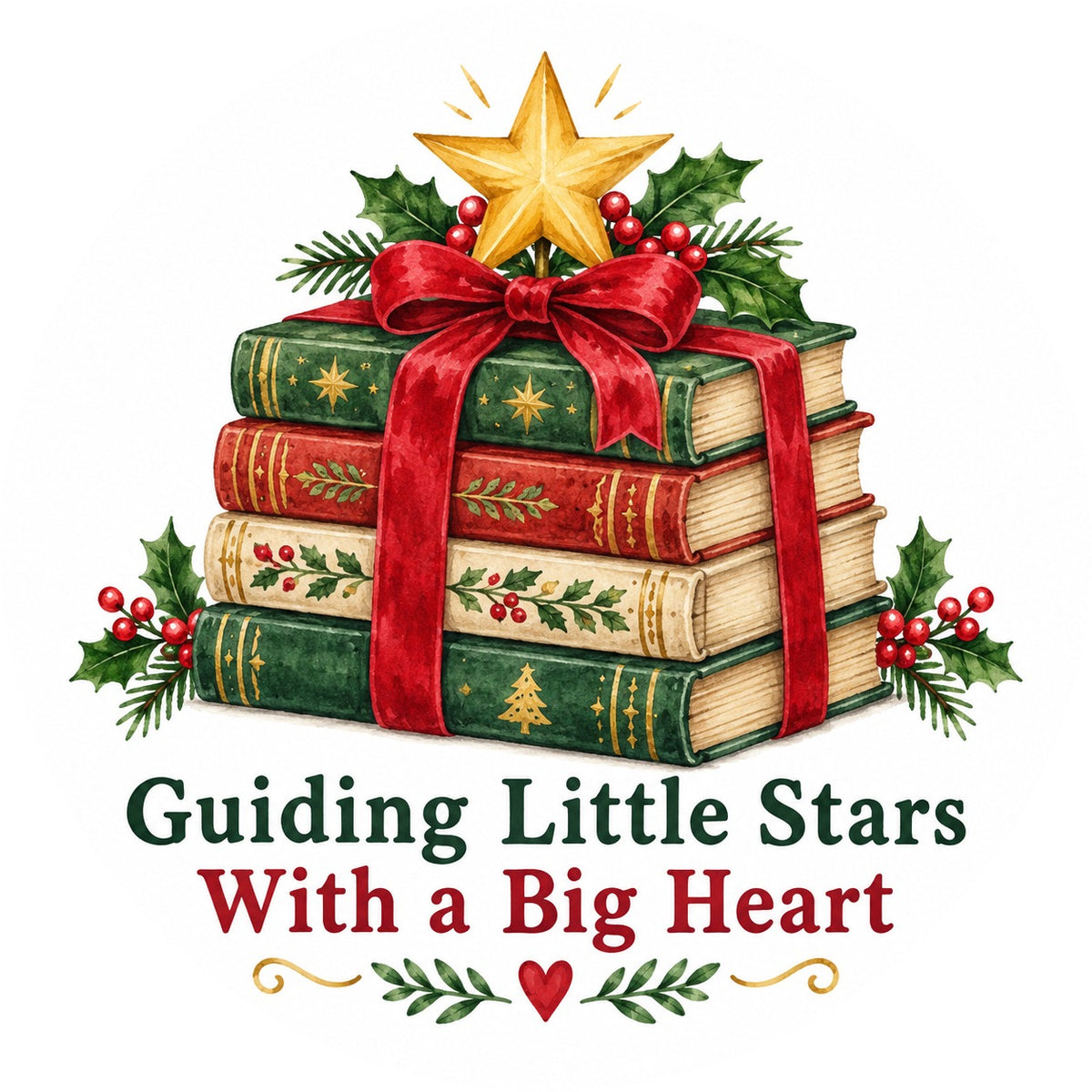 Guiding Little Stars Book Stack Christmas Ceramic Ornament for Teachers